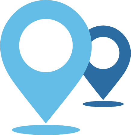 Blue location pin icons symbolizing multi-location management for salons using Sunlync