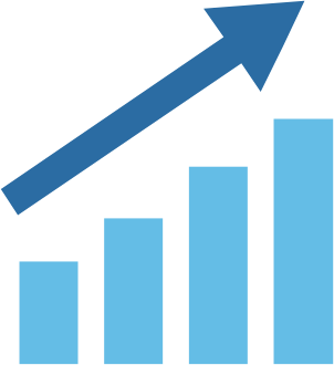 Bar chart icon with upward arrow representing business growth and performance analytics in Sunlync